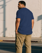 Men's Plus Size Blue Chest Hand Brush Flower Loose Round Neck Short Sleeve T-Shirt